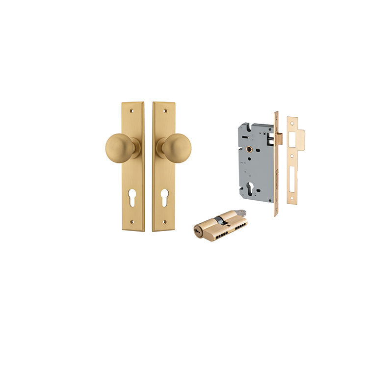 Iver Door Knob Cambridge Chamfered Brushed Brass Key / Key Entrance Kit