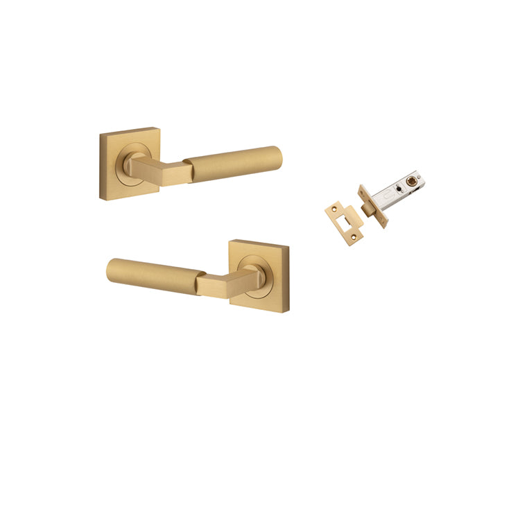 Iver Door Lever Berlin Rose Square Brushed Brass Passage Kit