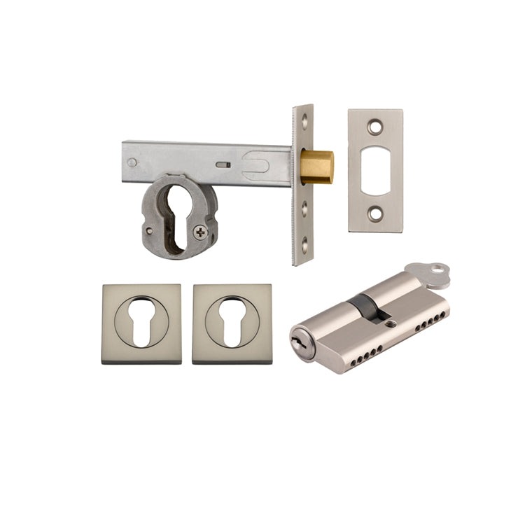 Iver Mortice Deadbolt Euro Satin Nickel Backset 60mm Key/Key Escutcheon Square Kit - Preorder for Late Jan 2025