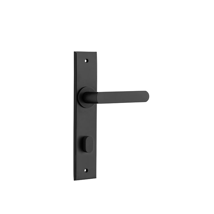 Iver Door Lever Osaka Chamfered Privacy Pair Matt Black CTC85mm L120xP54mm BPH240xW50mm