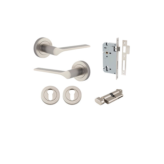 Iver Door Lever Como Rose Round Satin Nickel Key / Thumb Entrance Kit