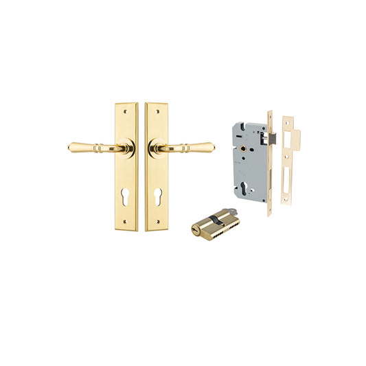 Iver Door Lever Sarlat Chamfered Polished Brass Key / Key Entrance Kit