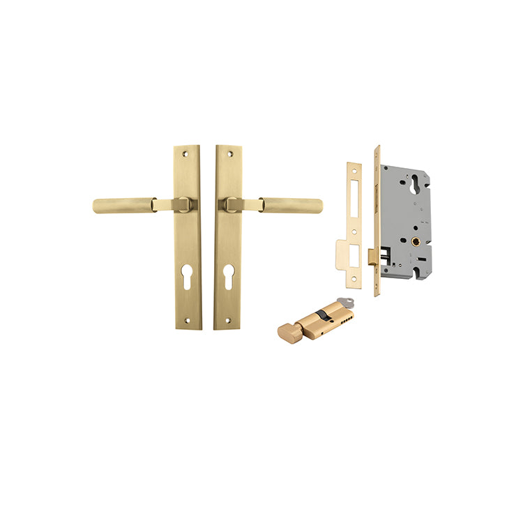 Iver Door Lever Brunswick Rectangular Brushed Gold PVD Key / Thumb Entrance Kit