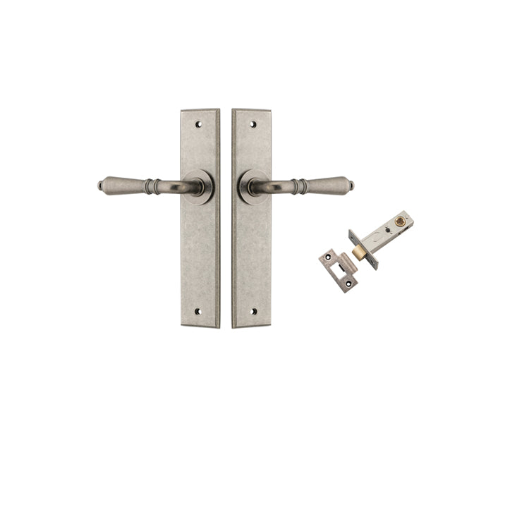 Iver Door Lever Sarlat Chamfered Distressed Nickel Passage Kit