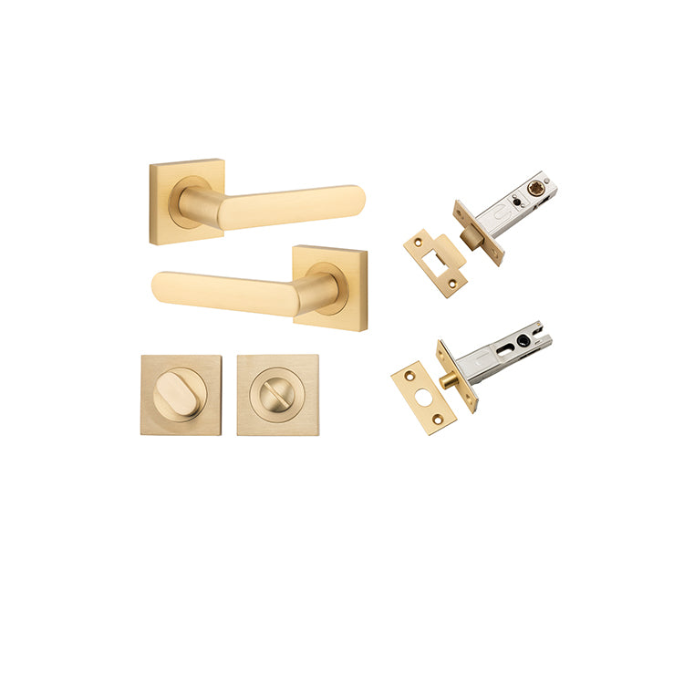 Iver Door Lever Osaka Rose Square Brushed Brass Privacy Kit