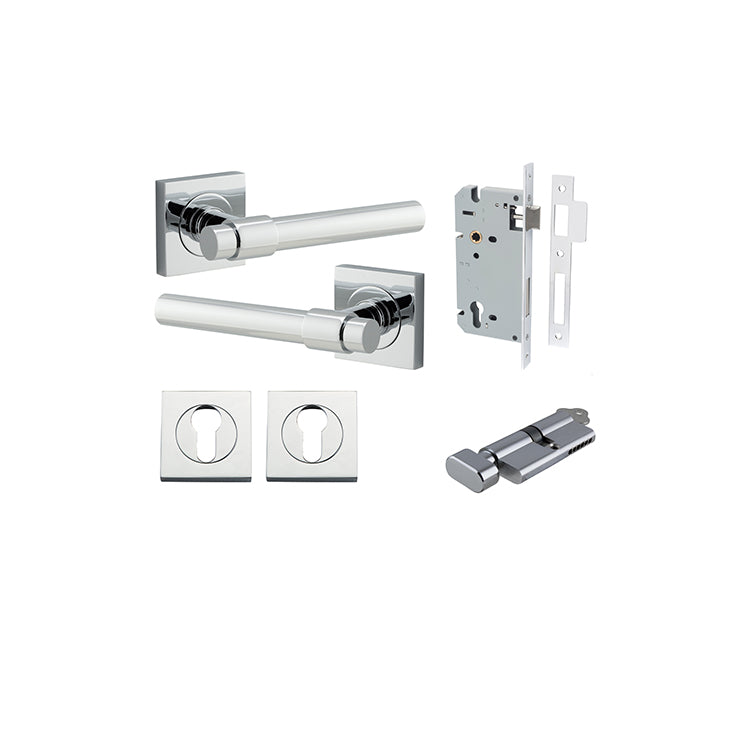 Iver Door Lever Helsinki Rose Square Polished Chrome Key / Thumb Entrance Kit