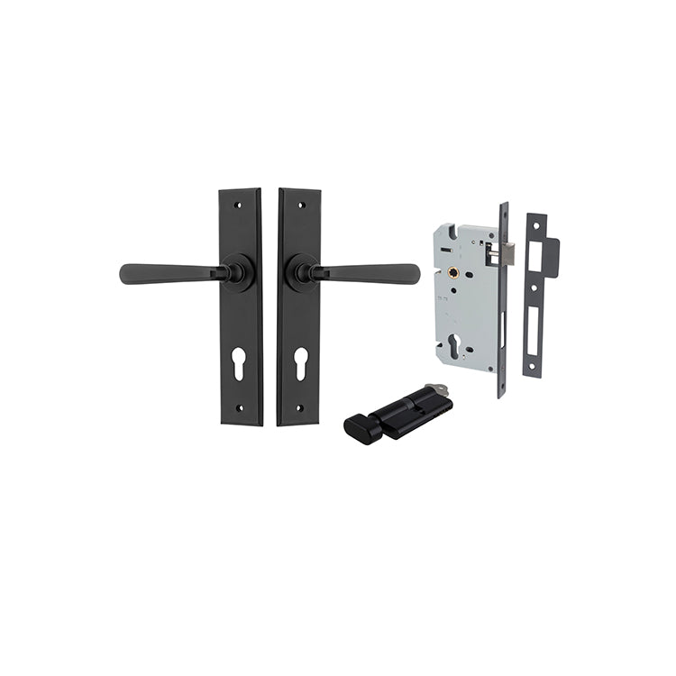 Iver Door Lever Copenhagen Chamfered Matt Black Key / Thumb Entrance Kit