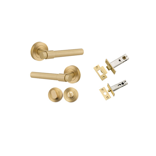 Iver Door Lever Helsinki Rose Round Brushed Gold PVD Privacy Kit