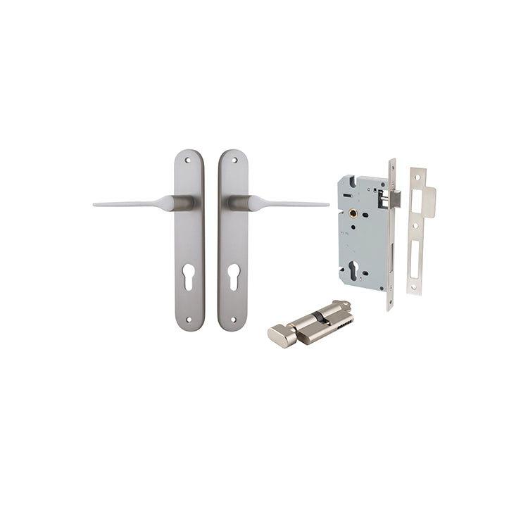 Iver Door Lever Como Oval Satin Nickel Key / Thumb Entrance Kit