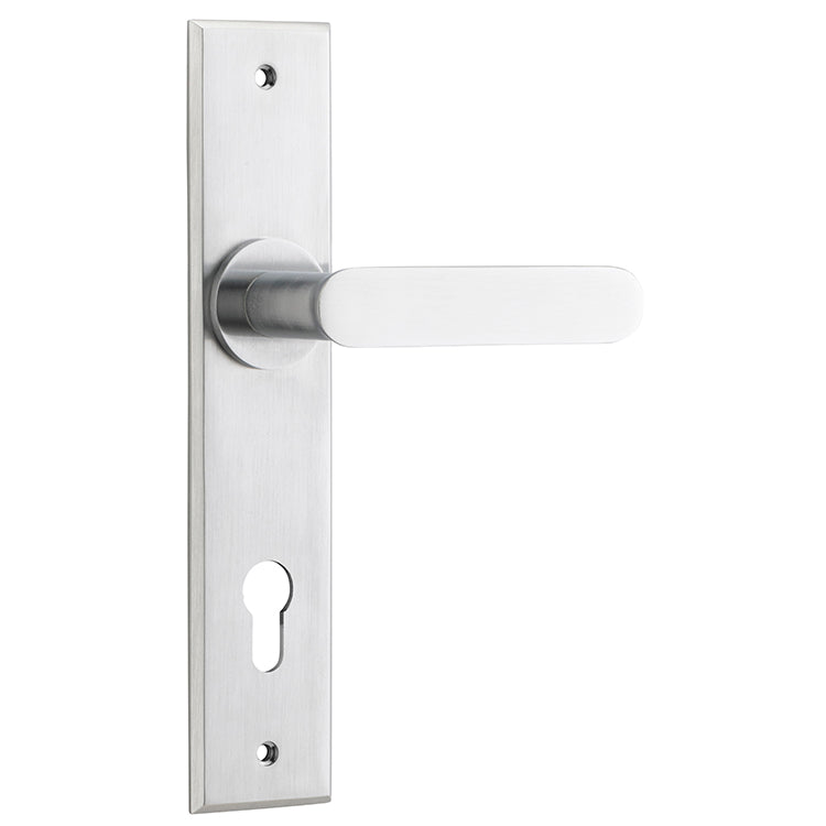 Iver Door Lever Bronte Chamfered Euro Pair Brushed Chrome CTC85mm L117xP55mm BPH240xW50mm