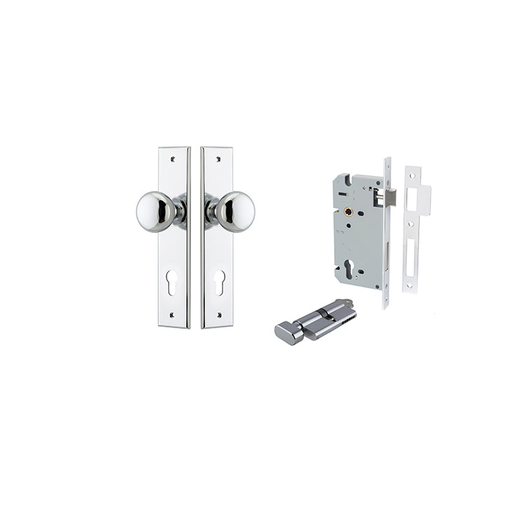 Iver Door Knob Cambridge Chamfered Polished Chrome Key / Thumb Entrance Kit