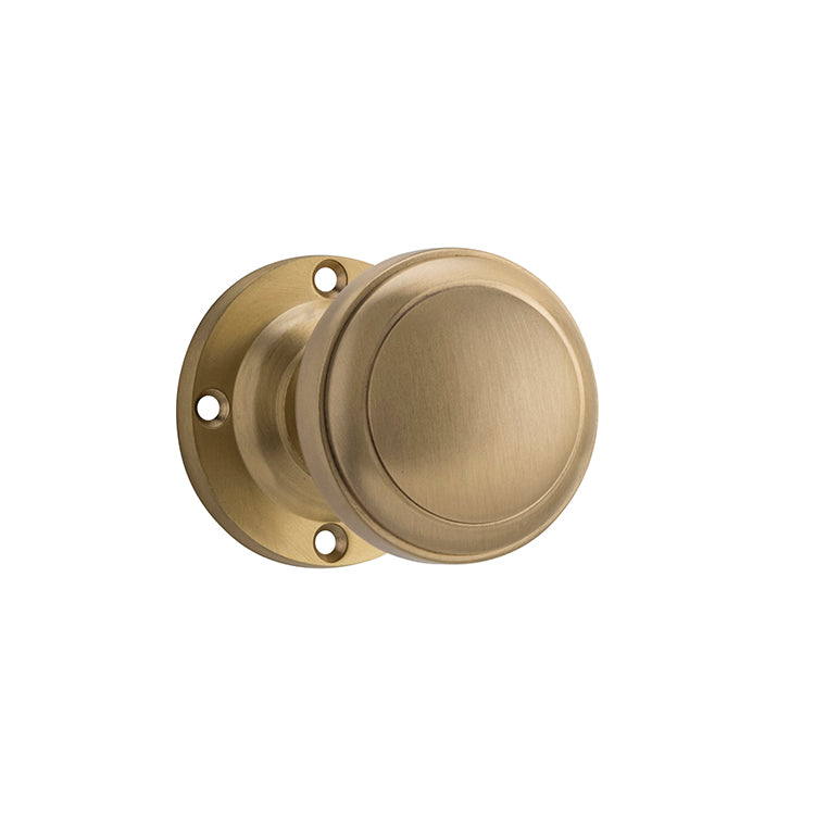 Tradco Door Knob Milton Round Rose Pair Unlacquered Satin Brass D54xP65mm BP57mm