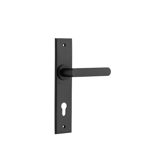 Iver Door Lever Osaka Chamfered Euro Pair Matt Black CTC85mm L120xP54mm BPH240xW50mm