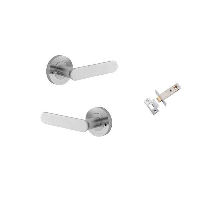 Iver Door Lever Bronte Rose Round Brushed Chrome Inbuilt Privacy Kit