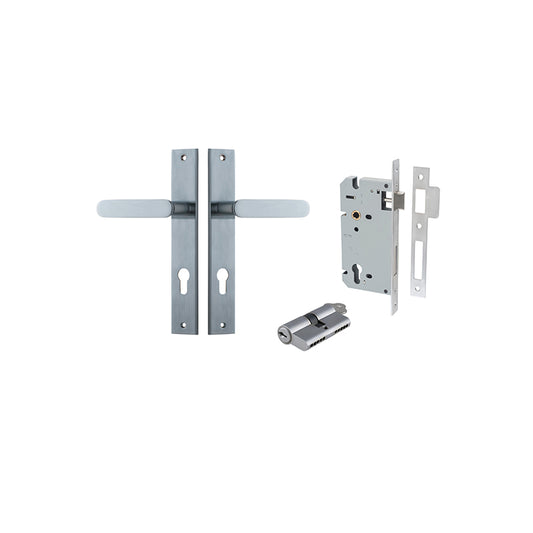 Iver Door Lever Bronte Rectangular Brushed Chrome Key / Key Entrance Kit