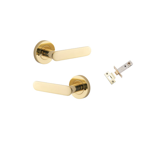 Iver Door Lever Bronte Rose Round Polished Brass Inbuilt Privacy Kit