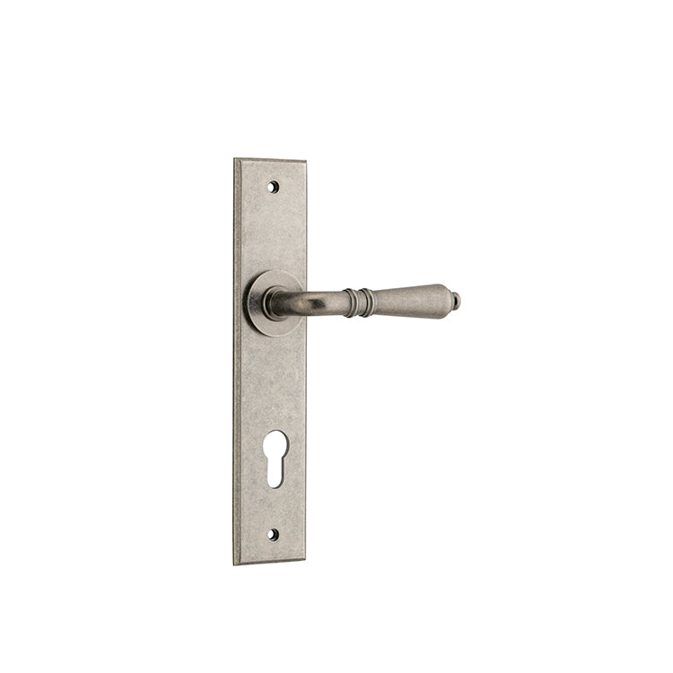 Iver Door Lever Sarlat Chamfered Euro Pair Distressed Nickel CTC85mm L111xP55mm BPH240xW50mm