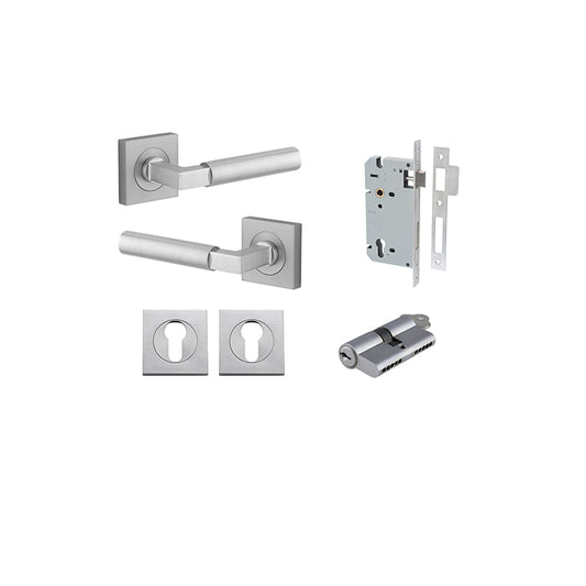 Iver Door Lever Berlin Rose Square Brushed Chrome Key / Key Entrance Kit