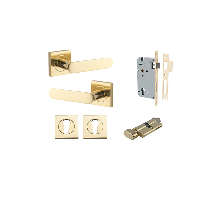 Iver Door Lever Bronte Rose Square Polished Brass Key / Thumb Entrance Kit