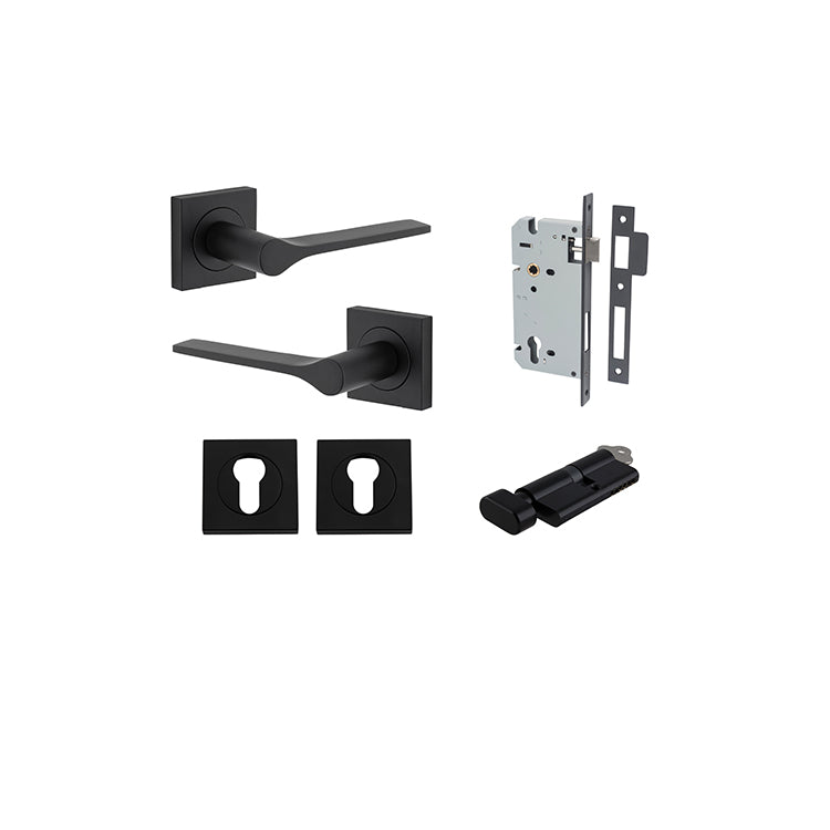 Iver Door Lever Como Rose Square Matt Black Key / Thumb Entrance Kit