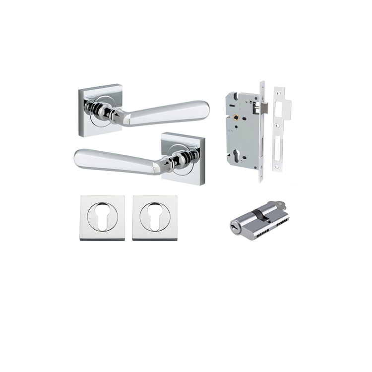 Iver Door Lever Copenhagen Rose Square Polished Chrome Key / Key Entrance Kit