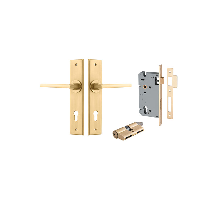 Iver Door Lever Baltimore Chamfered Brushed Brass Key / Key Entrance Kit