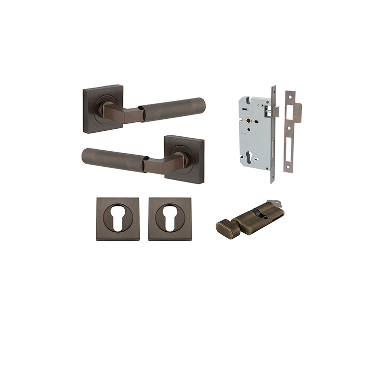 Iver Door Lever Brunswick Rose Square Signature Brass Key / Thumb Entrance Kit