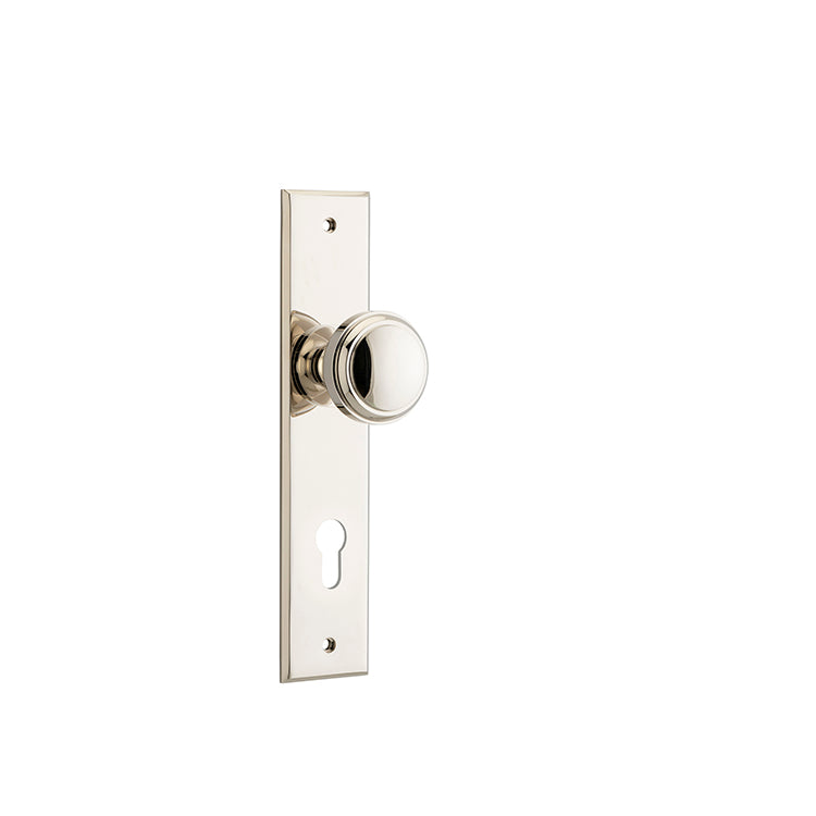 Iver Door Knob Paddington Chamfered Euro Pair Polished Nickel CTC85mm D55xP63mm BPH240xW50mm