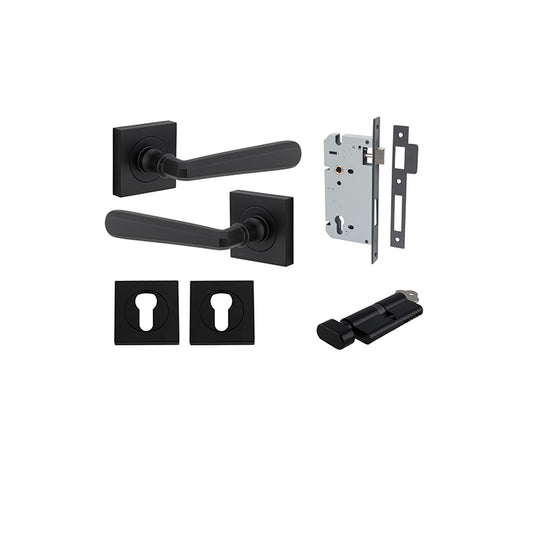 Iver Door Lever Copenhagen Rose Square Matt Black Key / Thumb Entrance Kit