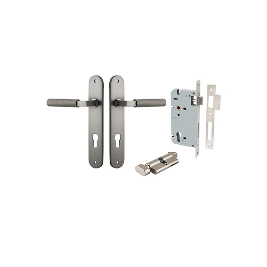 Iver Door Lever Brunswick Oval Satin Nickel Key / Thumb Entrance Kit