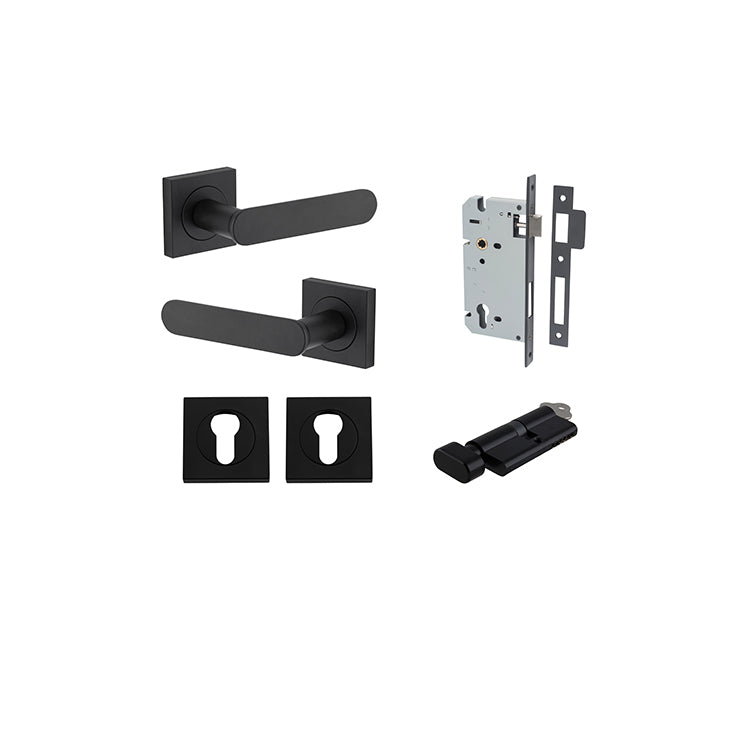 Iver Door Lever Bronte Rose Square Matt Black Key / Thumb Entrance Kit