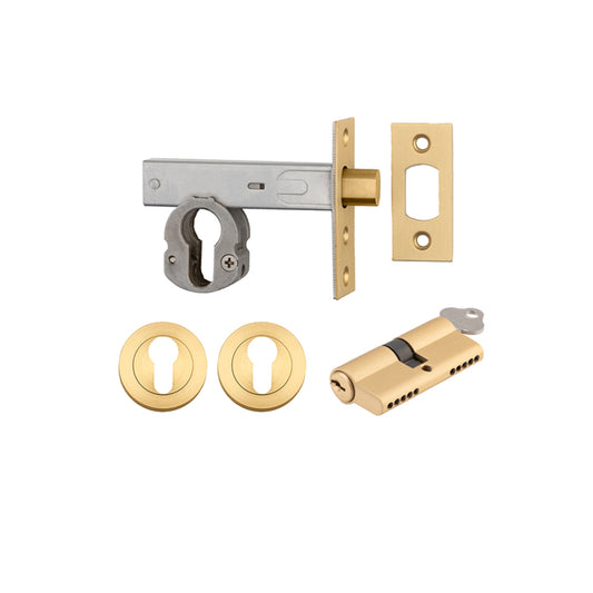 Iver Mortice Deadbolt Euro Brushed Brass Backset 60mm Key/Key Escutcheon Round Kit - Preorder for Late Jan 2025