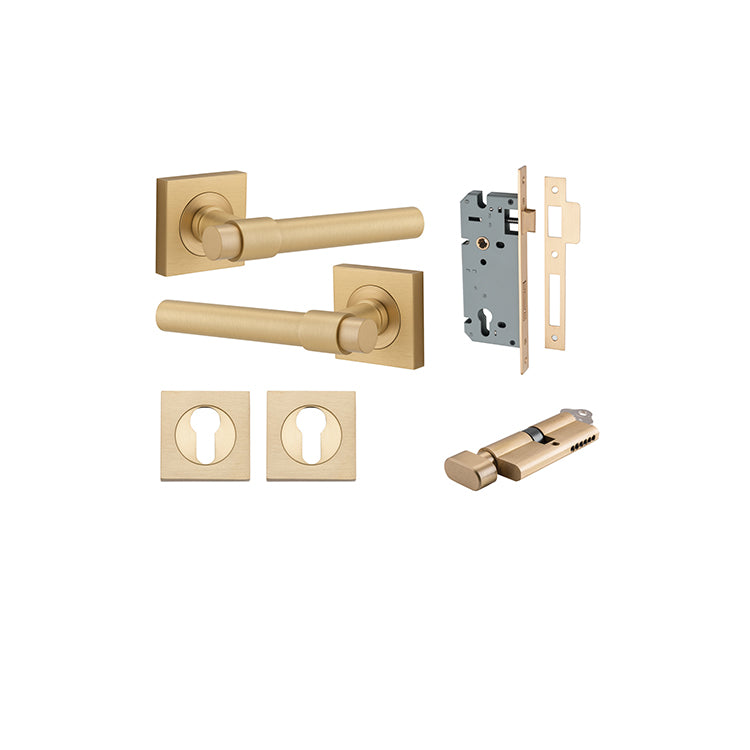 Iver Door Lever Helsinki Rose Square Brushed Brass Key / Thumb Entrance Kit