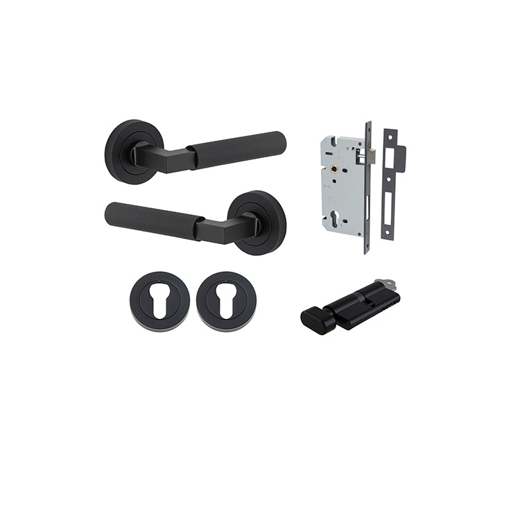 Iver Door Lever Brunswick Rose Round Matt Black Key / Thumb Entrance Kit