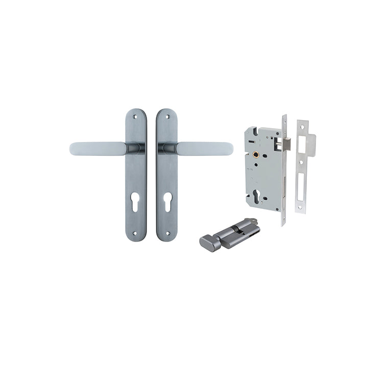 Iver Door Lever Bronte Oval Brushed Chrome Key / Thumb Entrance Kit