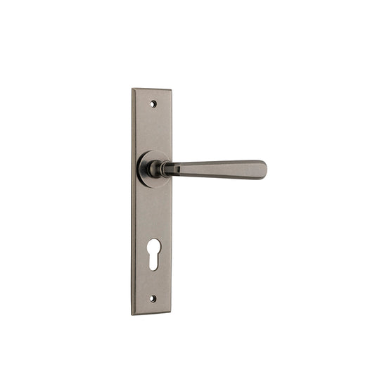 Iver Door Lever Copenhagen Chamfered Euro Pair Distressed Nickel CTC85mm L120xP59mm BPH240xW50mm