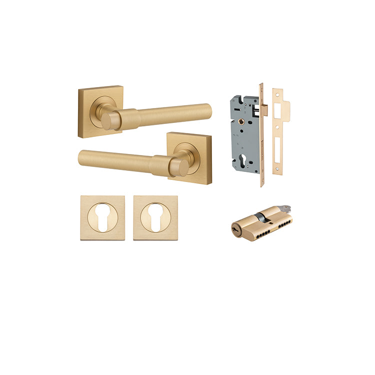 Iver Door Lever Helsinki Rose Square Brushed Brass Key / Key Entrance Kit