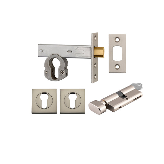 Iver Mortice Deadbolt Euro Satin Nickel Backset 60mm Key/Thumb Escutcheon Square Kit - Preorder for Late Jan 2025