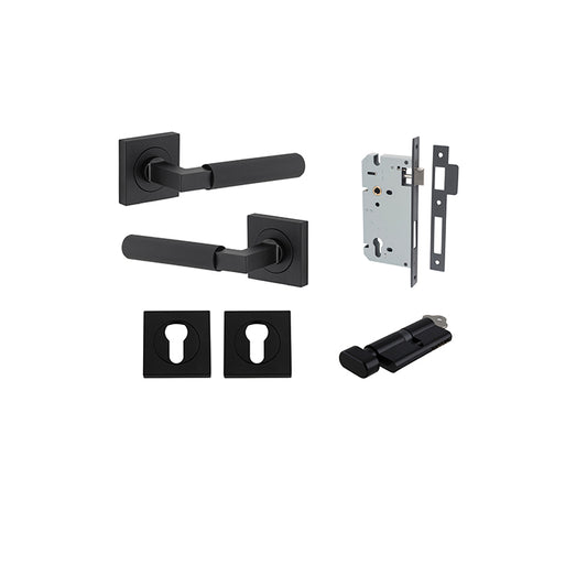 Iver Door Lever Brunswick Rose Square Matt Black Key / Thumb Entrance Kit