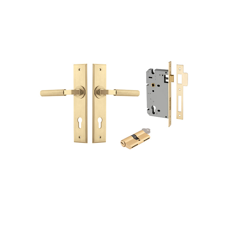 Iver Door Lever Brunswick Chamfered Brushed Gold PVD Key / Key Entrance Kit