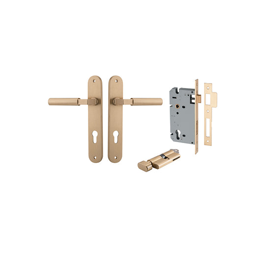 Iver Door Lever Berlin Oval Brushed Brass Key / Thumb Entrance Kit