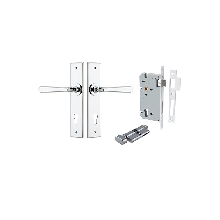 Iver Door Lever Copenhagen Chamfered Polished Chrome Key / Thumb Entrance Kit