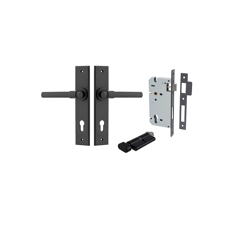 Iver Door Lever Helsinki Chamfered Matt Black Key / Thumb Entrance Kit