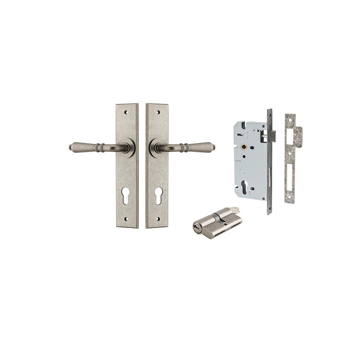 Iver Door Lever Sarlat Chamfered Distressed Nickel Key / Key Entrance Kit