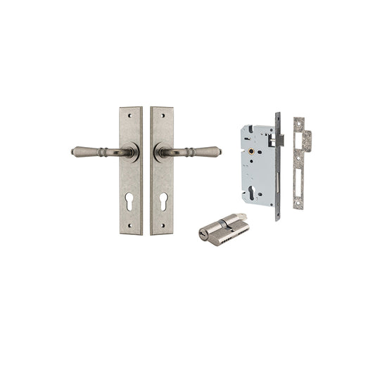 Iver Door Lever Sarlat Chamfered Distressed Nickel Key / Key Entrance Kit