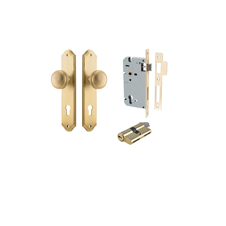 Iver Door Knob Paddington Shouldered Brushed Brass Key / Key Entrance Kit