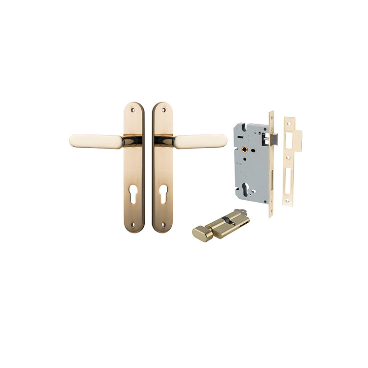 Iver Door Lever Bronte Oval Polished Brass Key / Thumb Entrance Kit