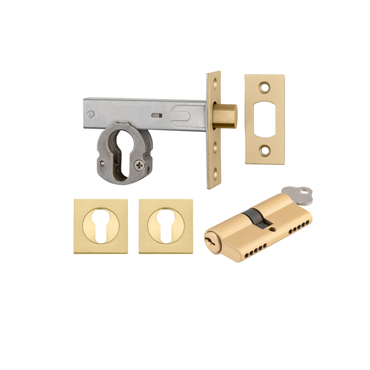 Iver Mortice Deadbolt Euro Brushed Gold PVD Backset 60mm Key/Key Escutcheon Square Kit - Preorder for Late Jan 2025