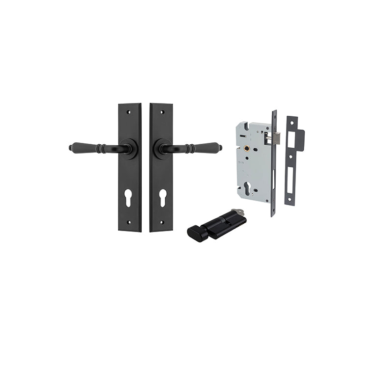 Iver Door Lever Sarlat Chamfered Matt Black Key / Thumb Entrance Kit