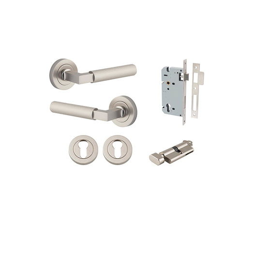 Iver Door Lever Brunswick Rose Round Satin Nickel Key / Thumb Entrance Kit